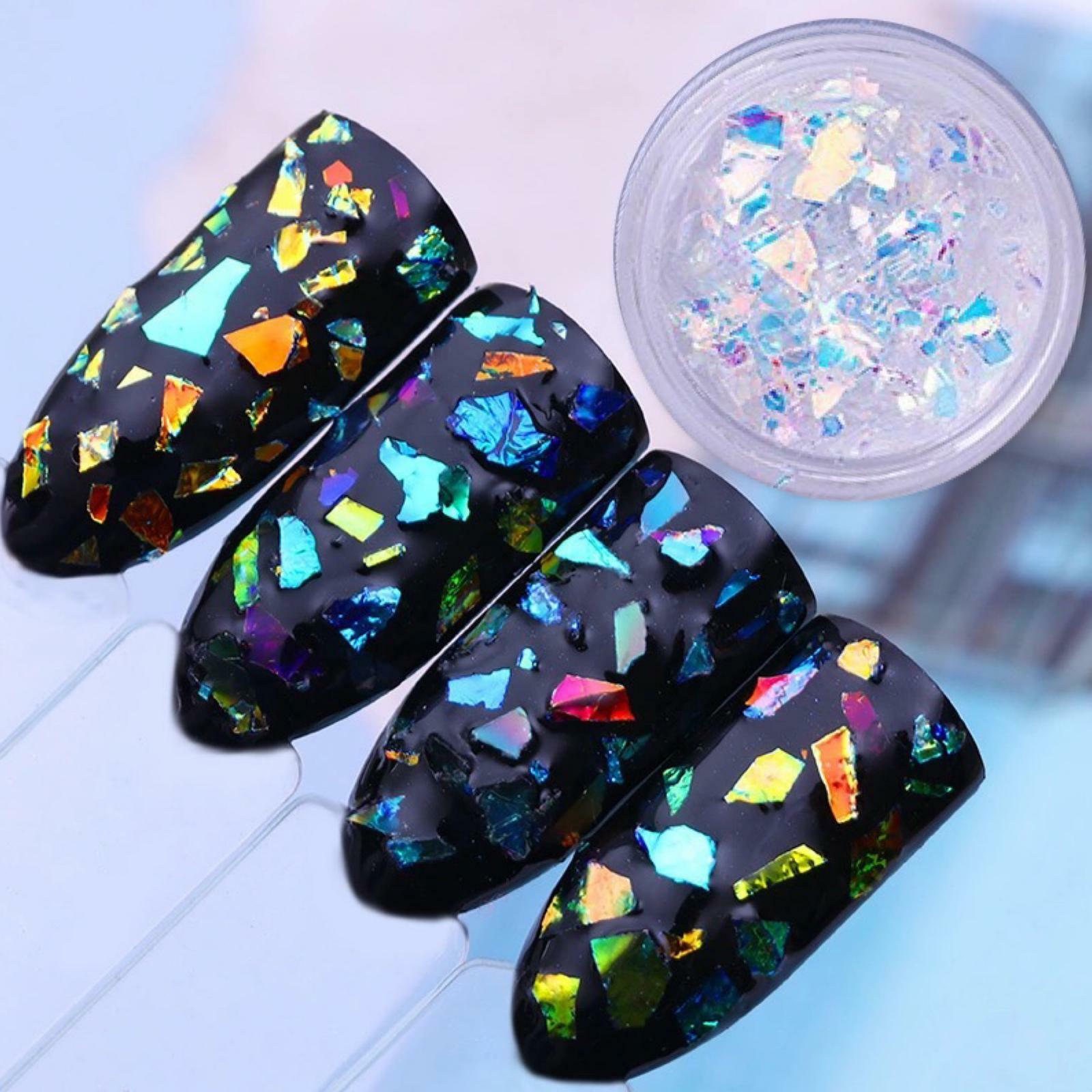 IRREGULAR BROKEN Flakes GLASS FOIL PAPER 3D SEQUINS Nail Art Glitter Pot Aurora