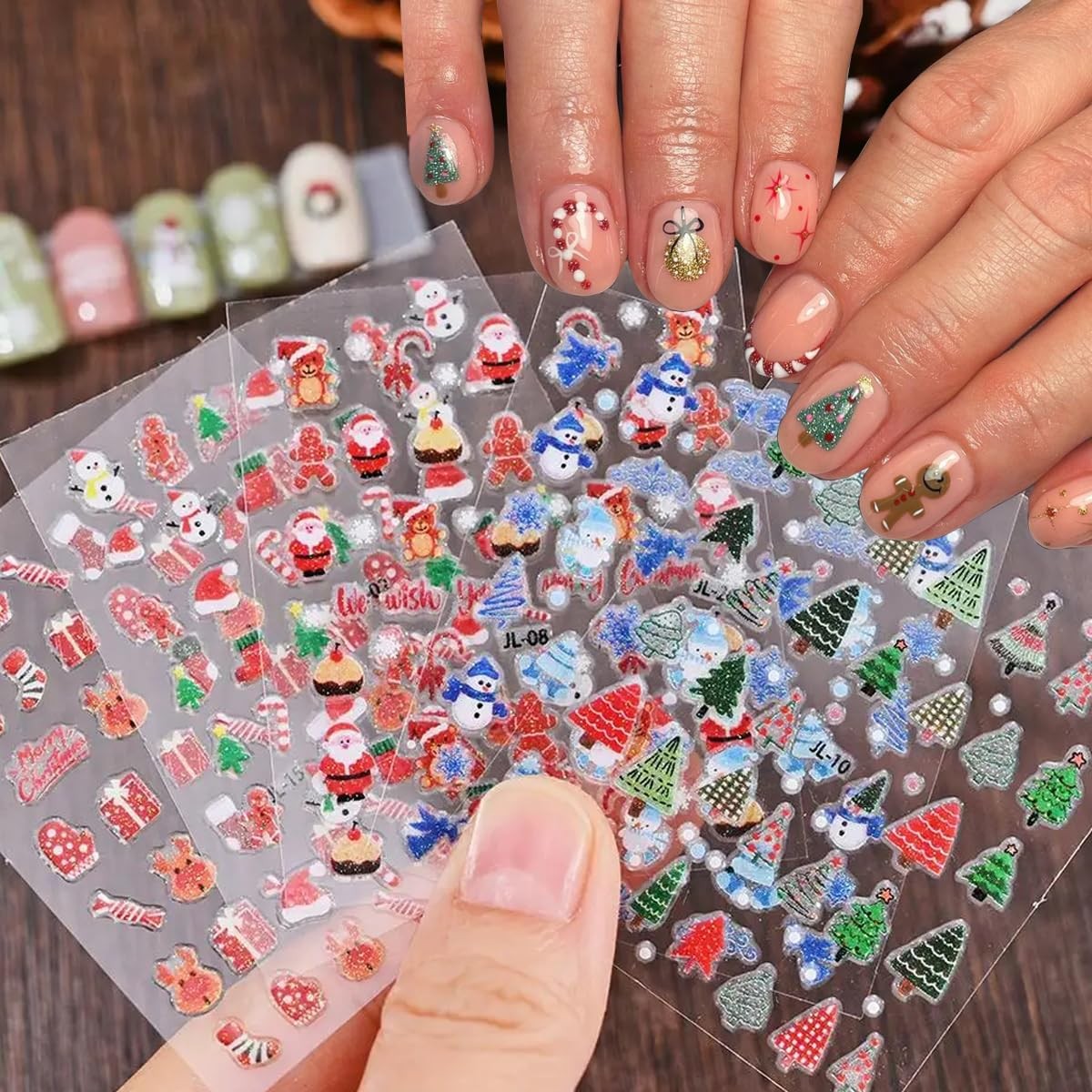 30Pcs/Set Glitter Christmas Nail Sticker 3D Self- Adhesive Nail Decals with C…