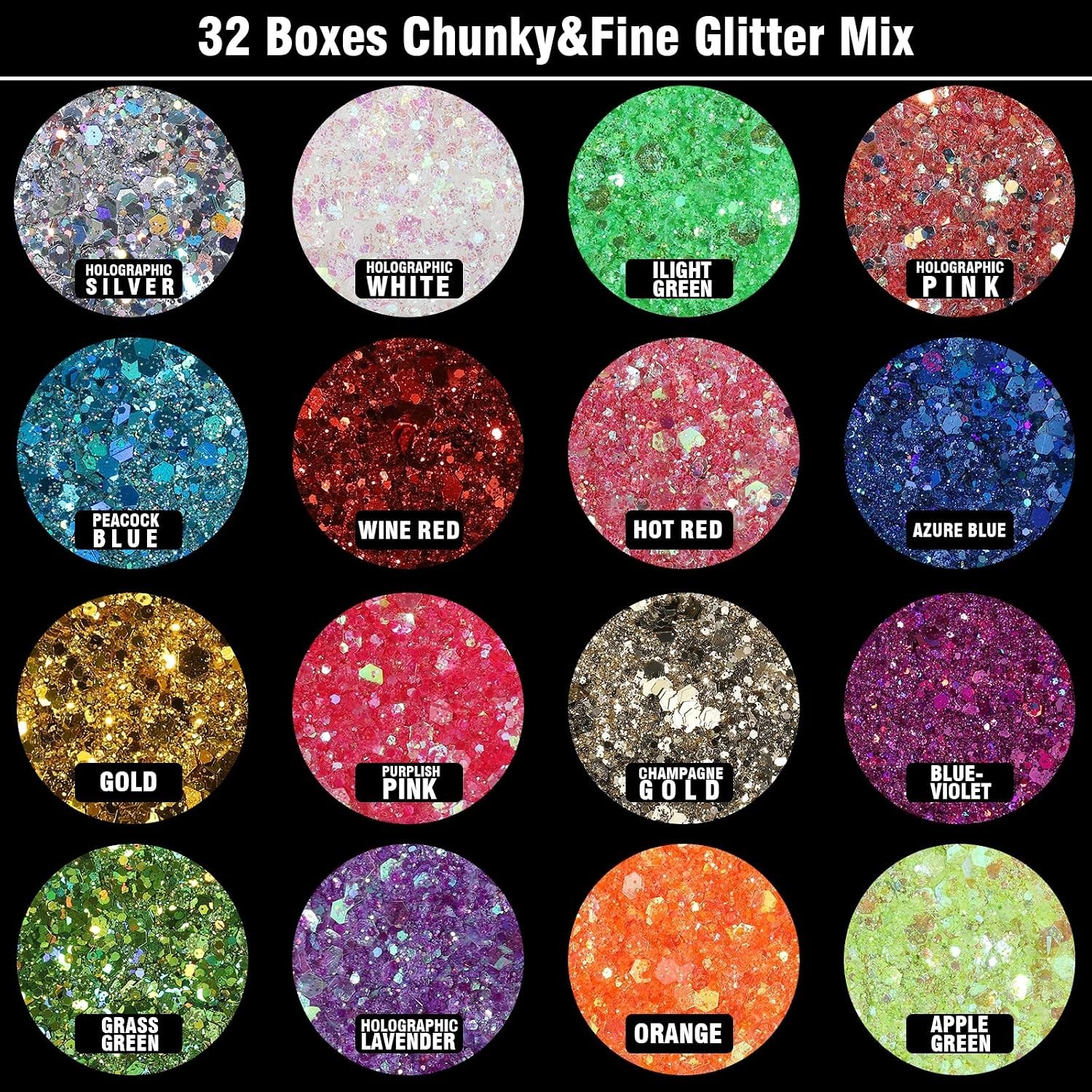 32-Pack Iridescent Glitter Flakes – Perfect for Festivals & Creative Projects