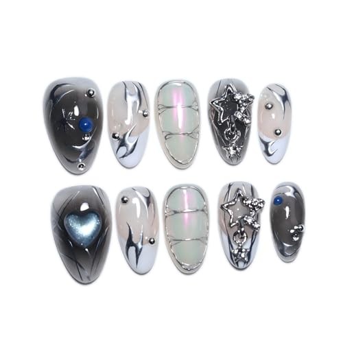 10Pcs Handmadehort Almond Press On Nails – Easy Apply & Remove – S UO06