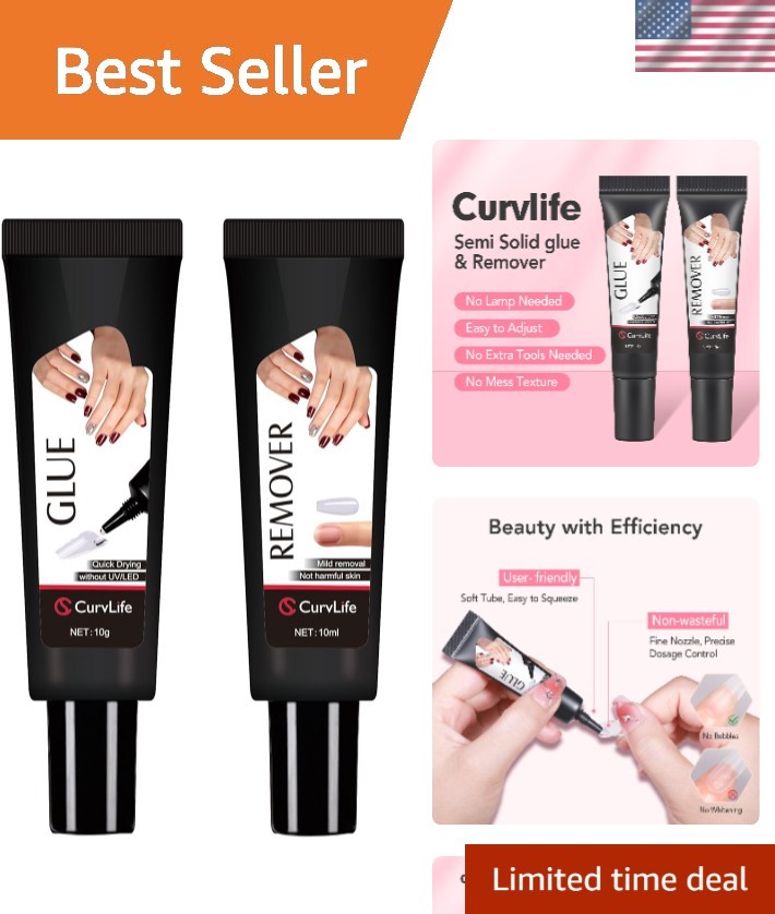 Newly Upgraded Quick Drying 10g Semi Solid Nail Glue with 10ml Remover for Pr…