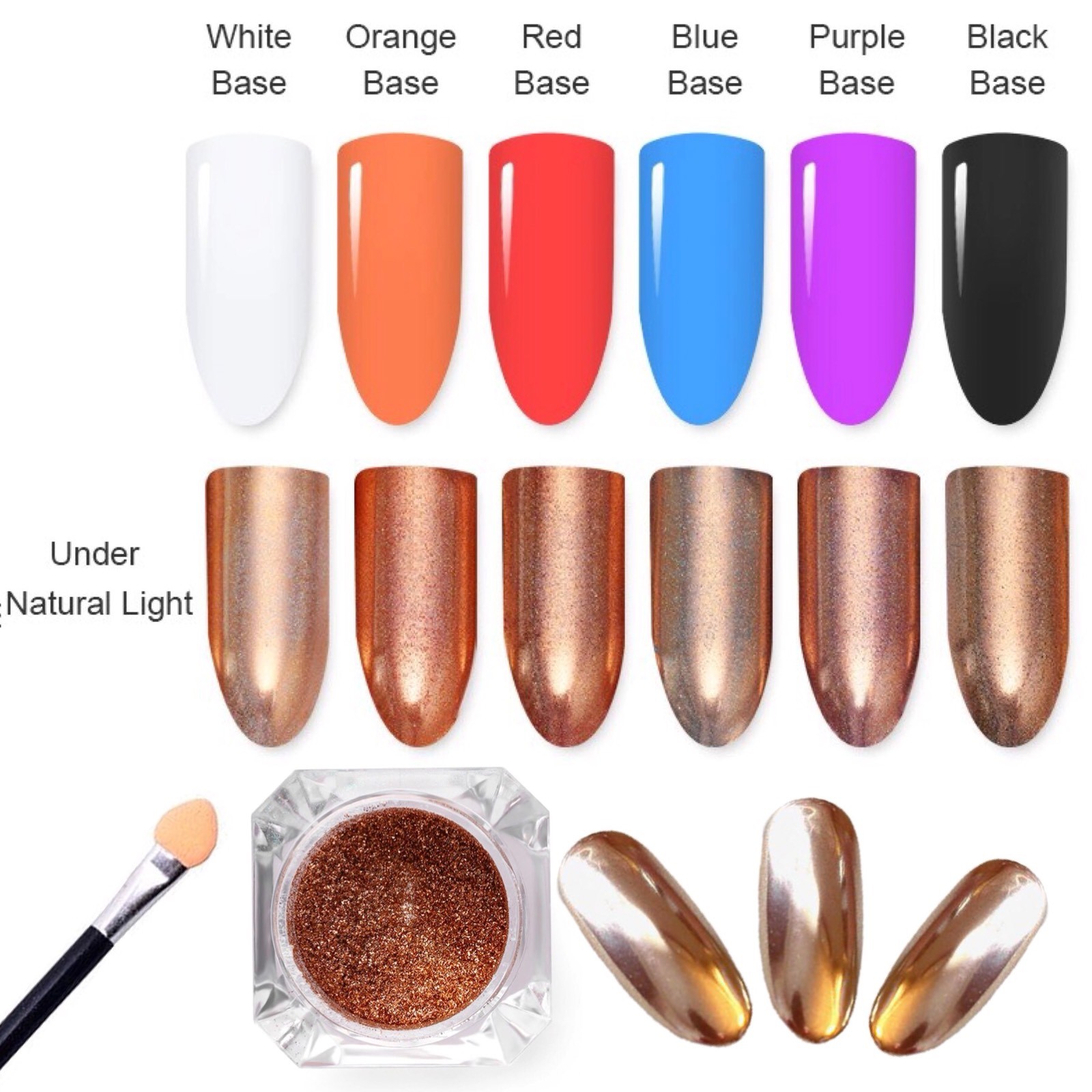 CHAMPAGNE CHROME MIRROR POWDER Platinum Nail Art Shining Rose Gold Effect (y2)