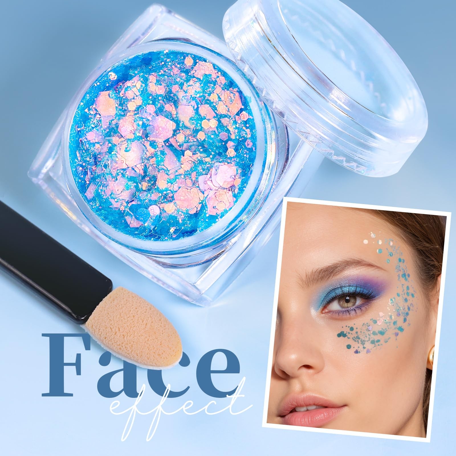 Face & Body Glitter – Blue, Hair Glitter Gel, 6 Shapes Festival Makeup Glitte…