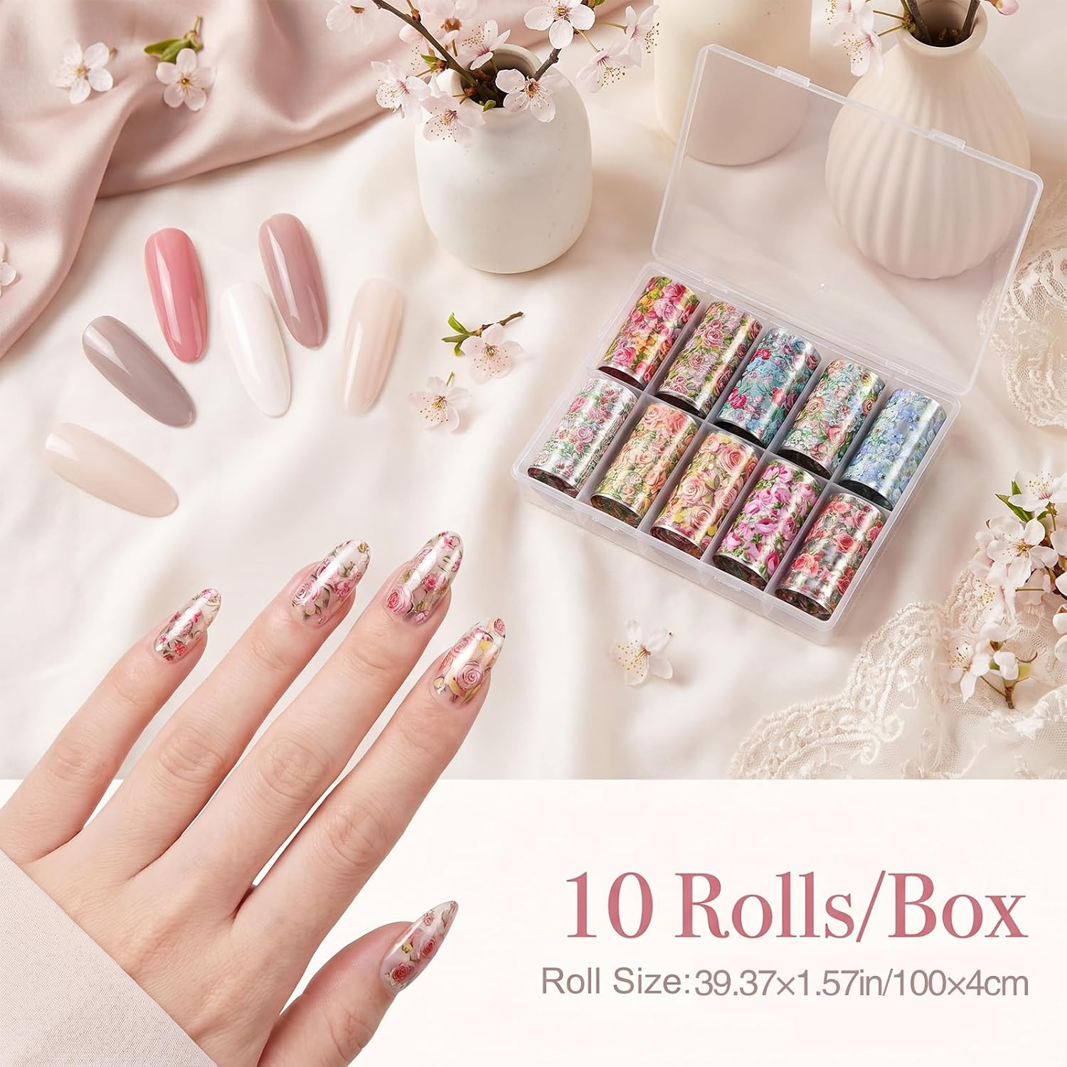 10 Rolls Flower Nail Foil Transfer Sheets Stickers, Nail Art Supplies | Spring F