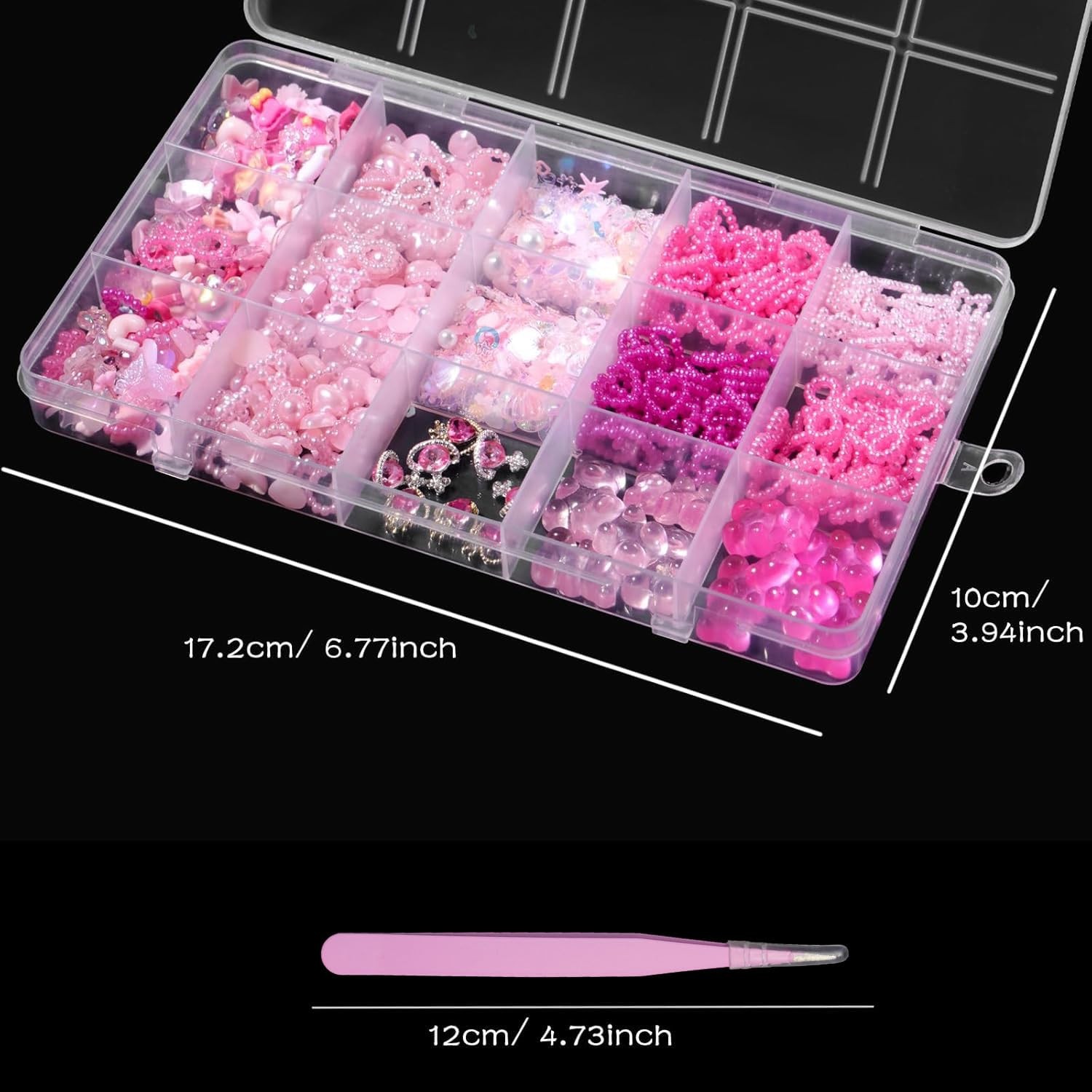 3D Pink Color Assorted Pearls Gems Nail Charms Heart Butterfly Bow Bear Nail …