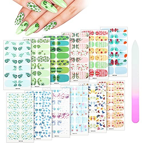 168 Pieces 12 Sheets Nail Strips Summer Full Wrap Nail Polish Stickers Wraps
