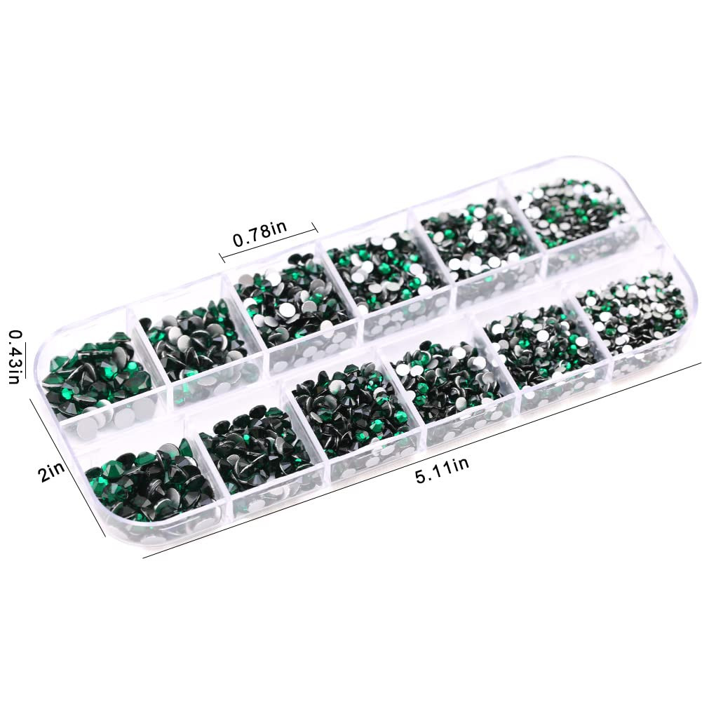 3792 Pcs Green Crystal Flatback Rhinestones Set for Nail, Art, Crafts, Makeup, T