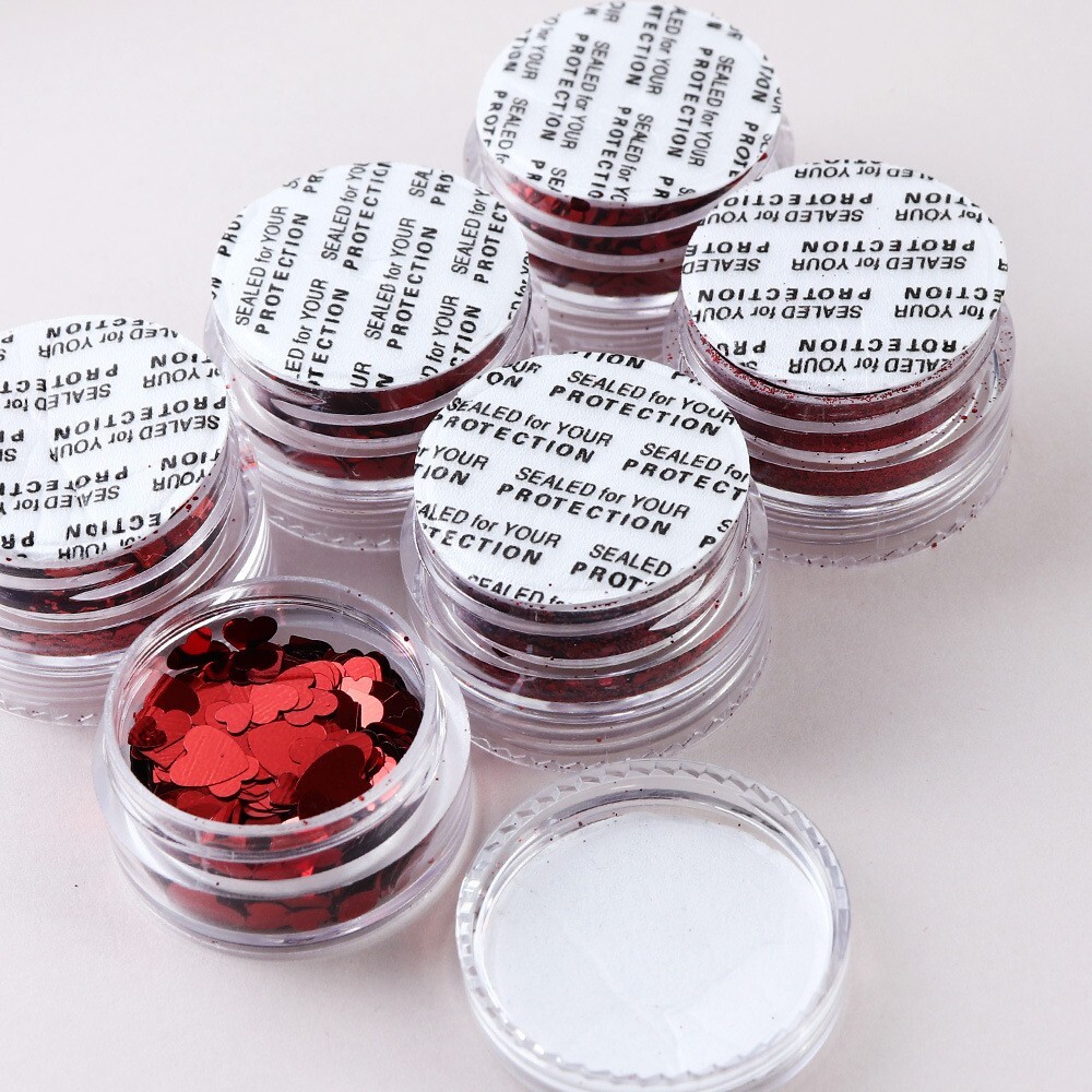 6 Pots Red Nail Art Powder Sequins Set for Valentine’s Day Glitter Flakes DIY De