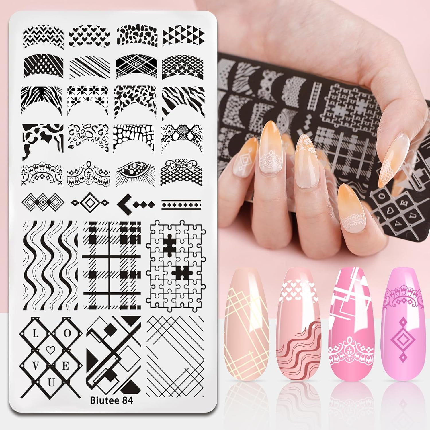 Nail Art Stamping Plates Set 10PCS French Line Stamp Templates, Nail Stamping Ki