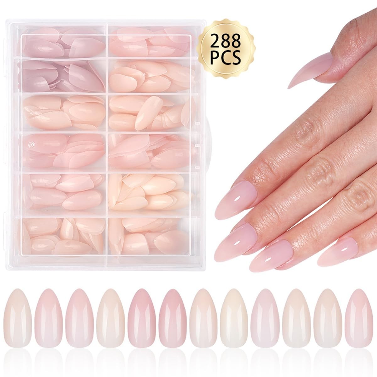 288Pcs Almond Press on Nails Medium Fake Nails 10 Color Nude False Nails Full…