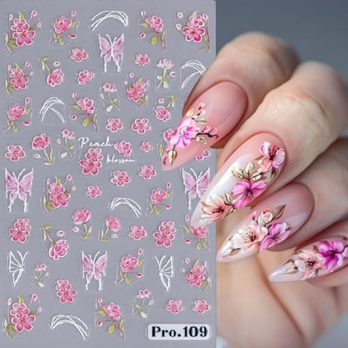 Flower Nail Art Stickers 5D Embossed Spring and Summer Wildflowers Cute Bee