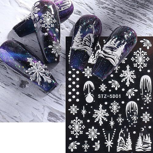 5D White Snowflake Nail Art Stickers Christmas Nail Stickers Xmas Christmas C