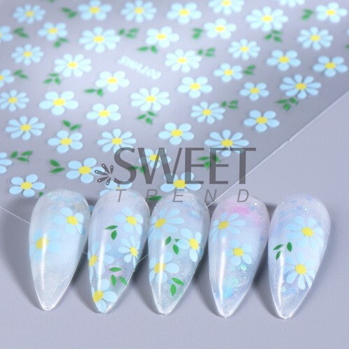 3 Sheets Daisy Stickers Nail Art DIY Design Waterproof Decal Manicure SWA NH28
