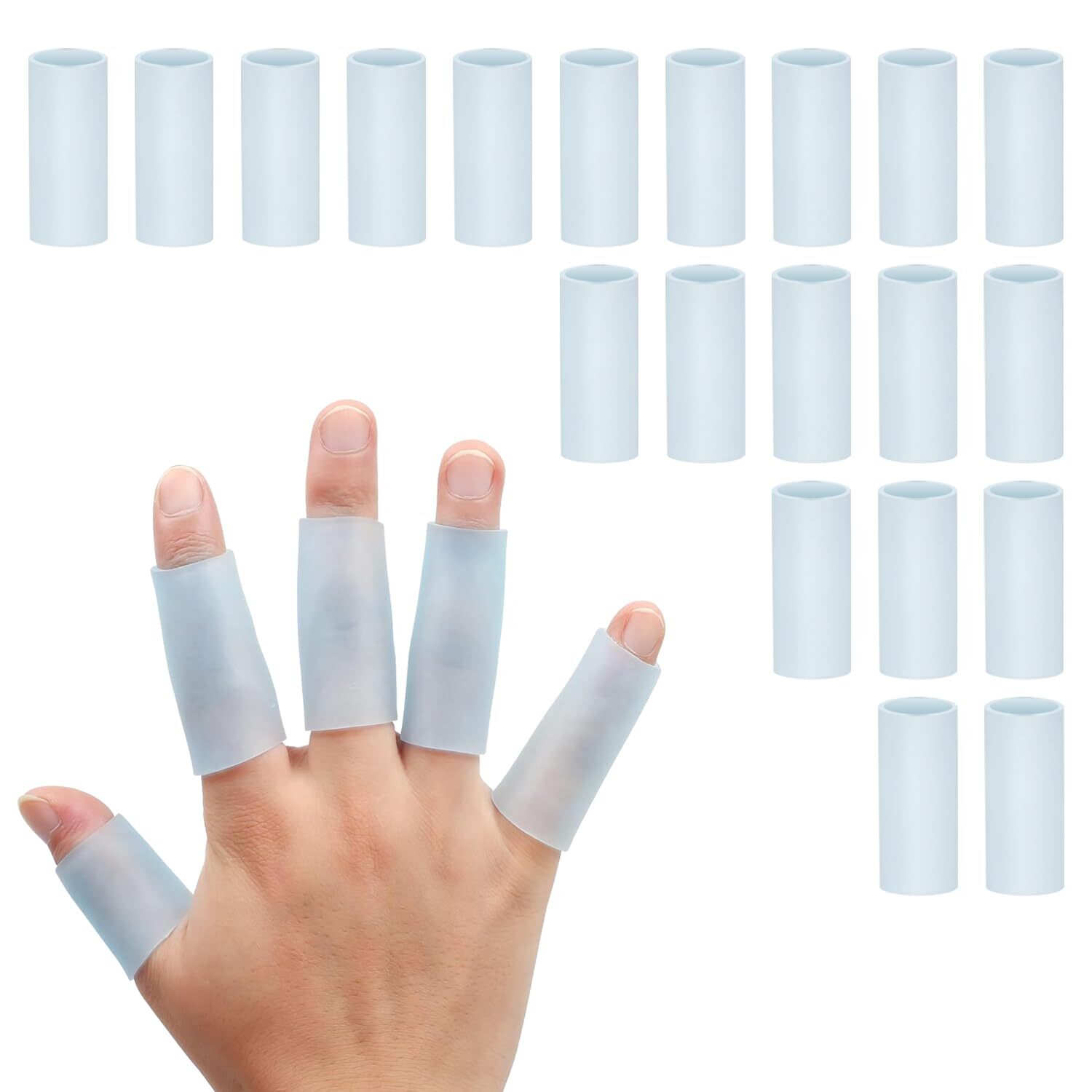 20 Pc Silicone Gel Finger Protectors for Pain Relief and Skin Protection Blue
