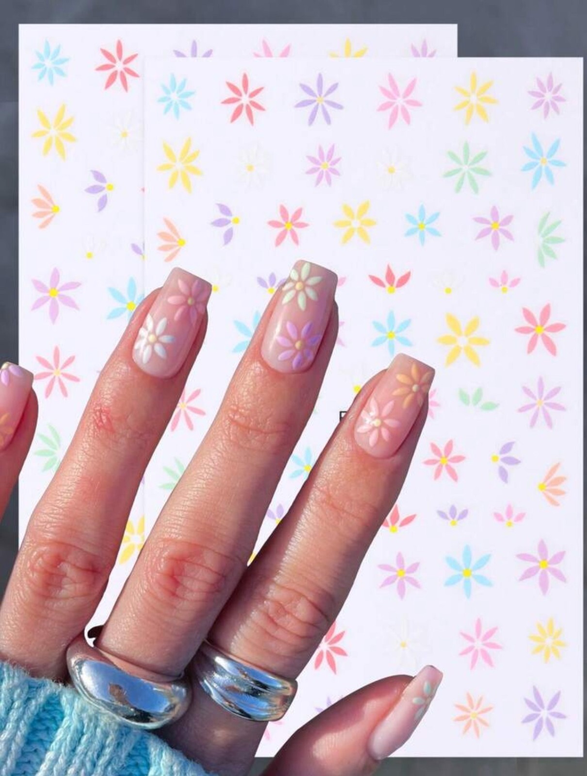 Nail Art Stickers Decals Spring Summer Flowers Floral Daisy Colorful F968