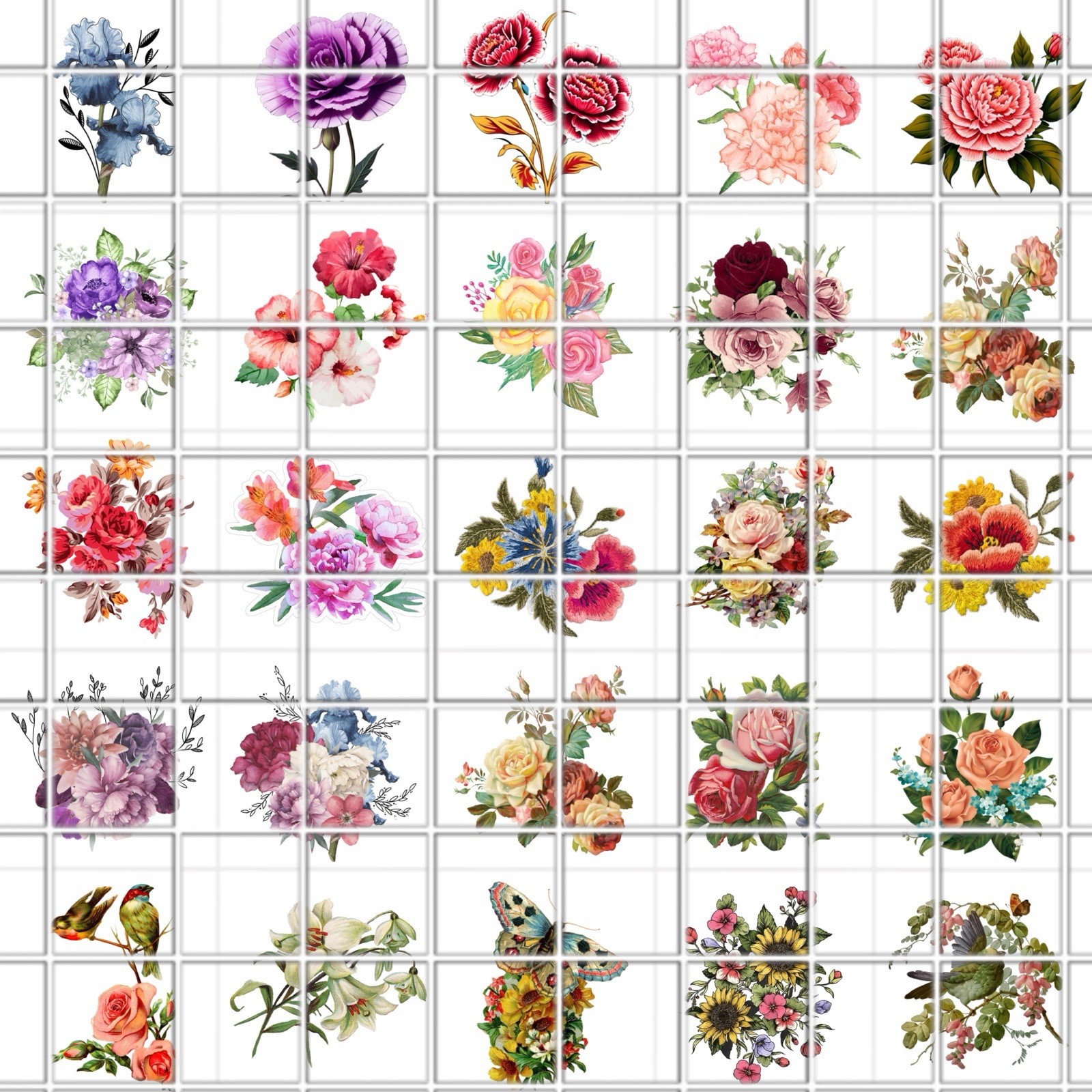 Vintage Flowers Waterslide Nail Decals Set Of 50 Instructions & Bonus