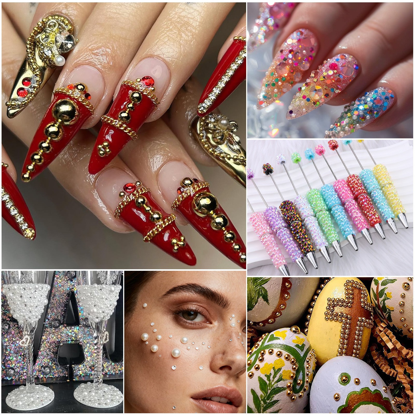 Flat Back Nail Art Rhinestones Wax Pen & Tweezers for Nails Mix Sizes 3/4/5/6mm