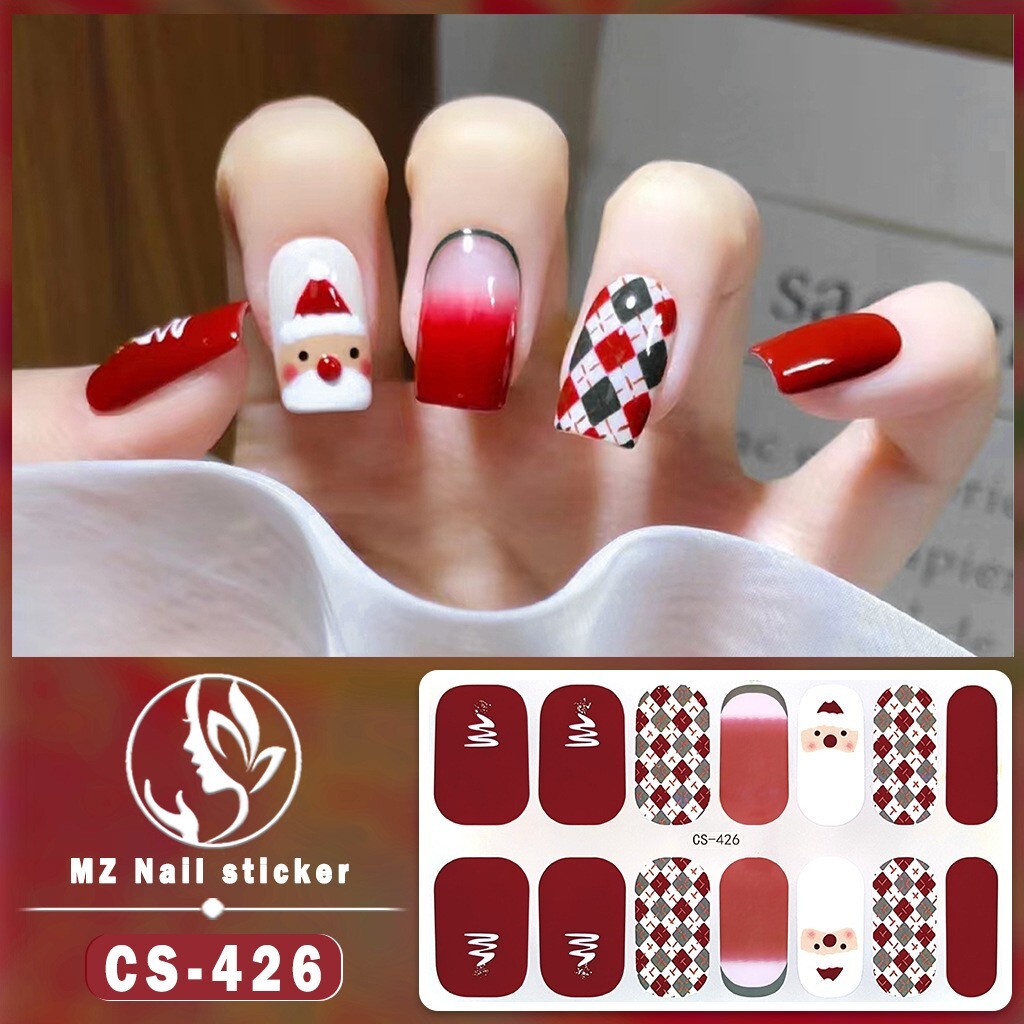 5 pcs hot sale Christmas Nail Stickers Semi Cured Gel Nail Stickers UV Lamp