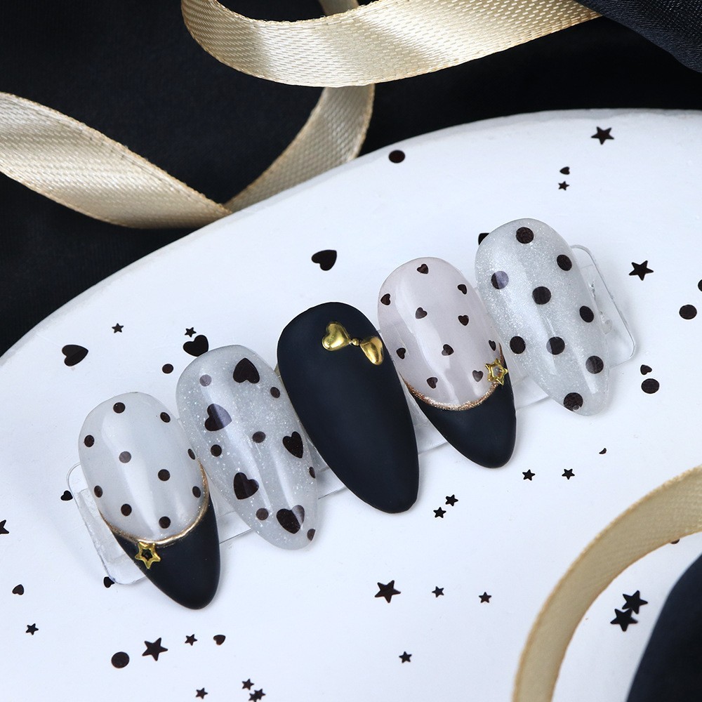 Black Star & Heart Shape Nail Glitter 6 Grids 3D Sequins for Nail Art Decoration