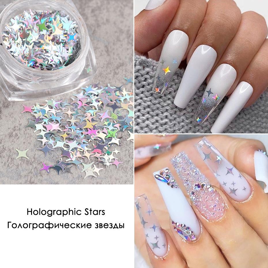 Holographic Glitter Mix Set, Hearts Butterflies Stars Sequins for DIY Nail Decor