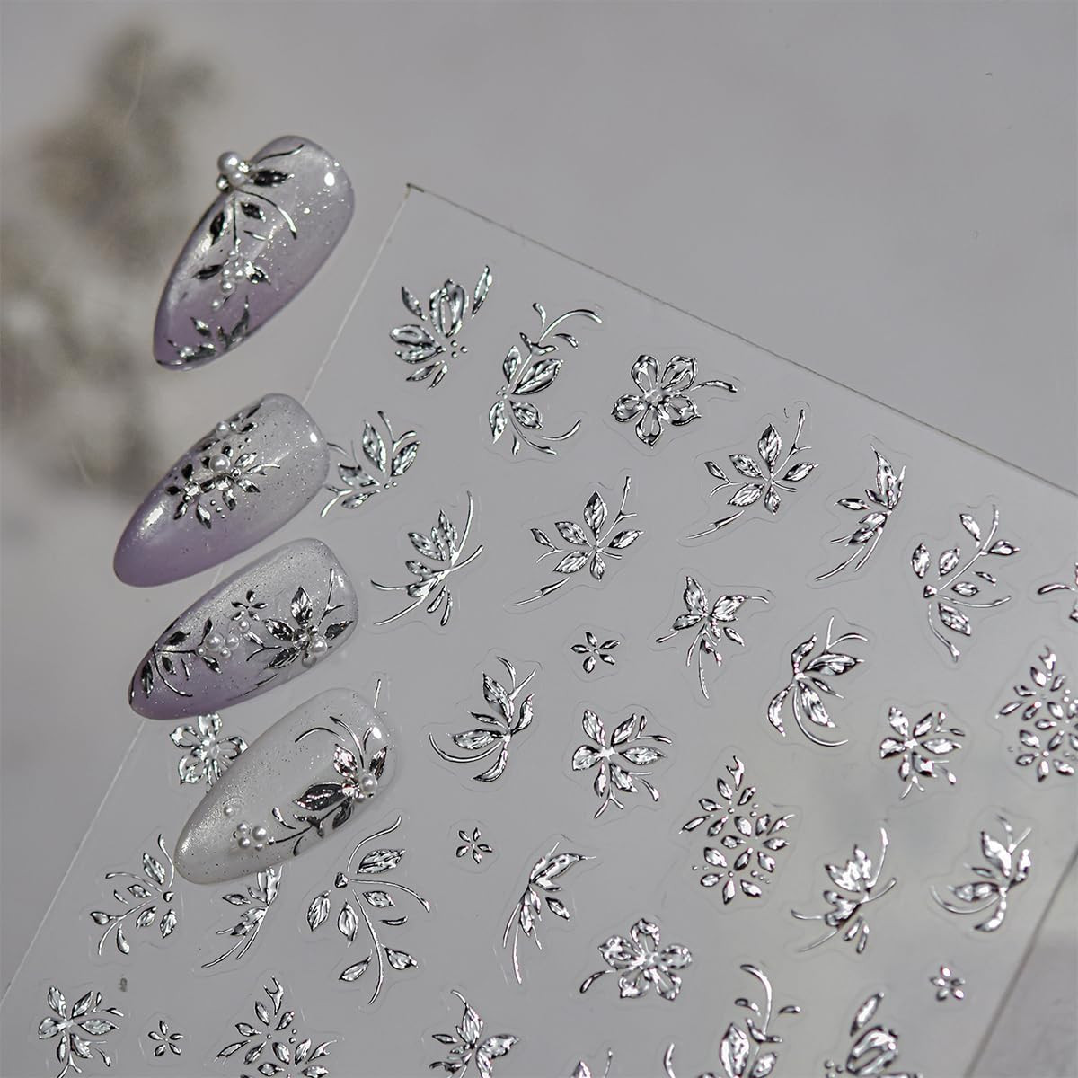 Gold Silver Flower Leaf Nail Art Stickers 2 Sheets Self-Adhesive Metallic Nai…