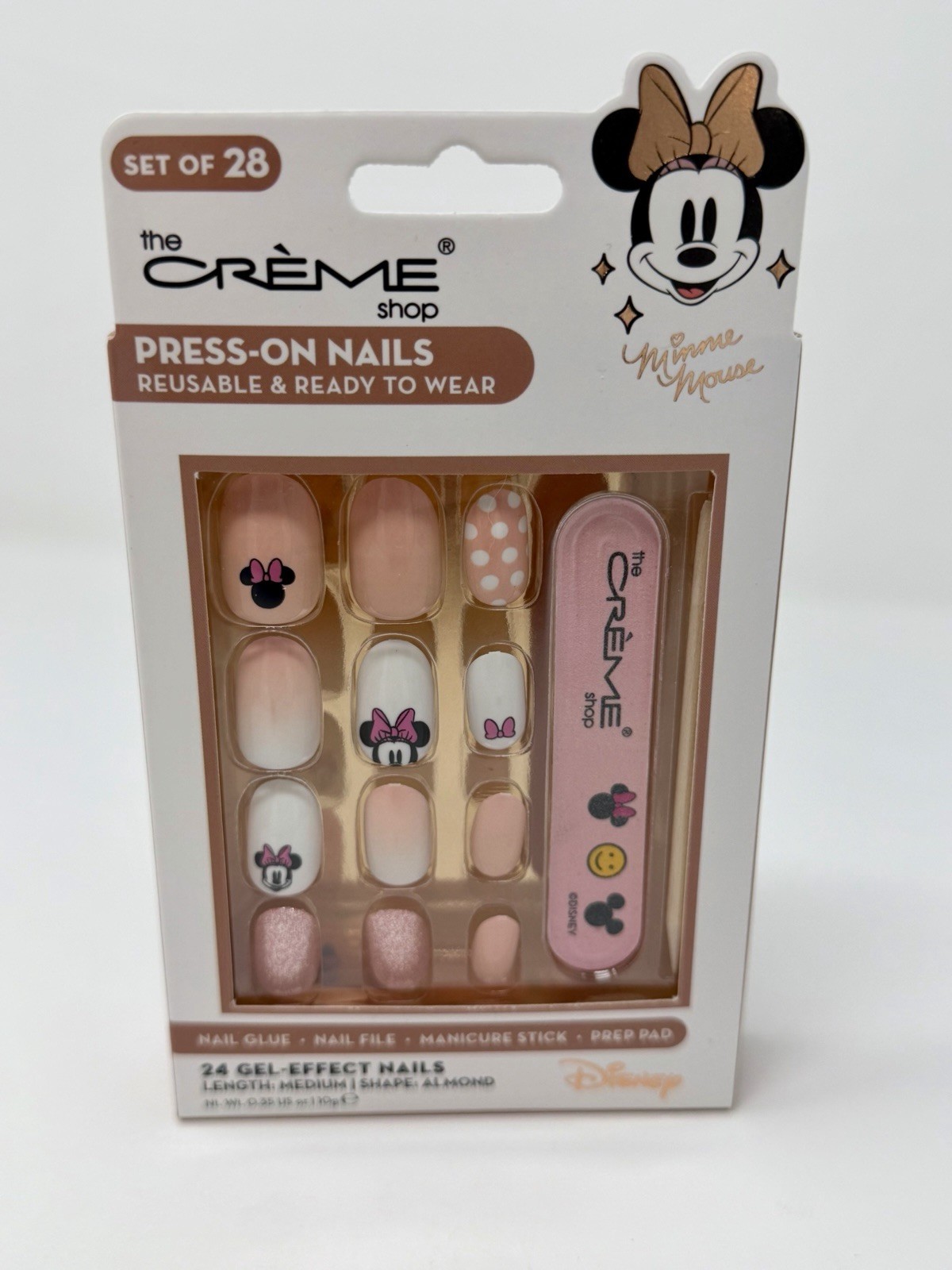 The Crème Shop Disney Minnie Mouse Press-On Nails Medium Almond Gel Effect Pink