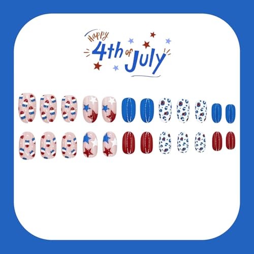 Independence Day Styl 41 – Red, Blue, White Almond Press on Nails