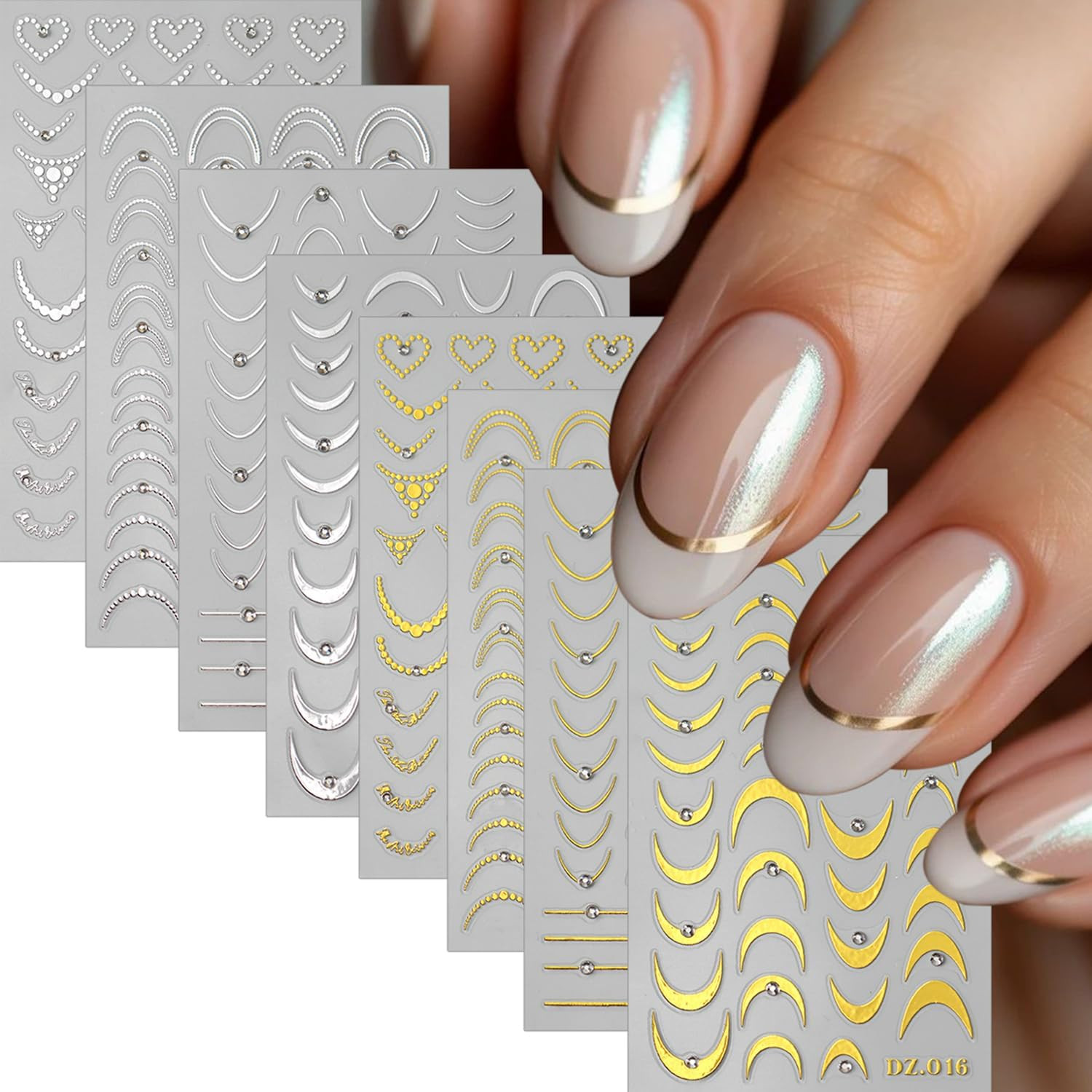 8PCS Line Nail Art Sticker Gold Silver Foil Nail Stickers Nail Art Supplies 3D M