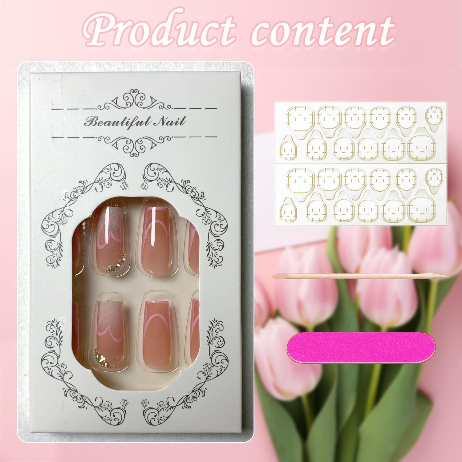 Medium Press on Nails Square Glue Nail Light Pink Medium, Pink-2
