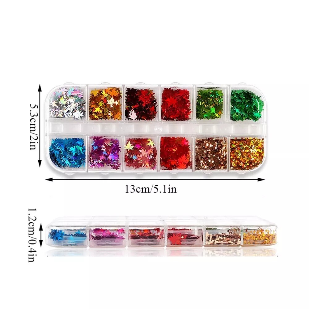 3D Nail Art Sticker Maple Leaves Glitter Flakes Nails Decoration Laser Sequins