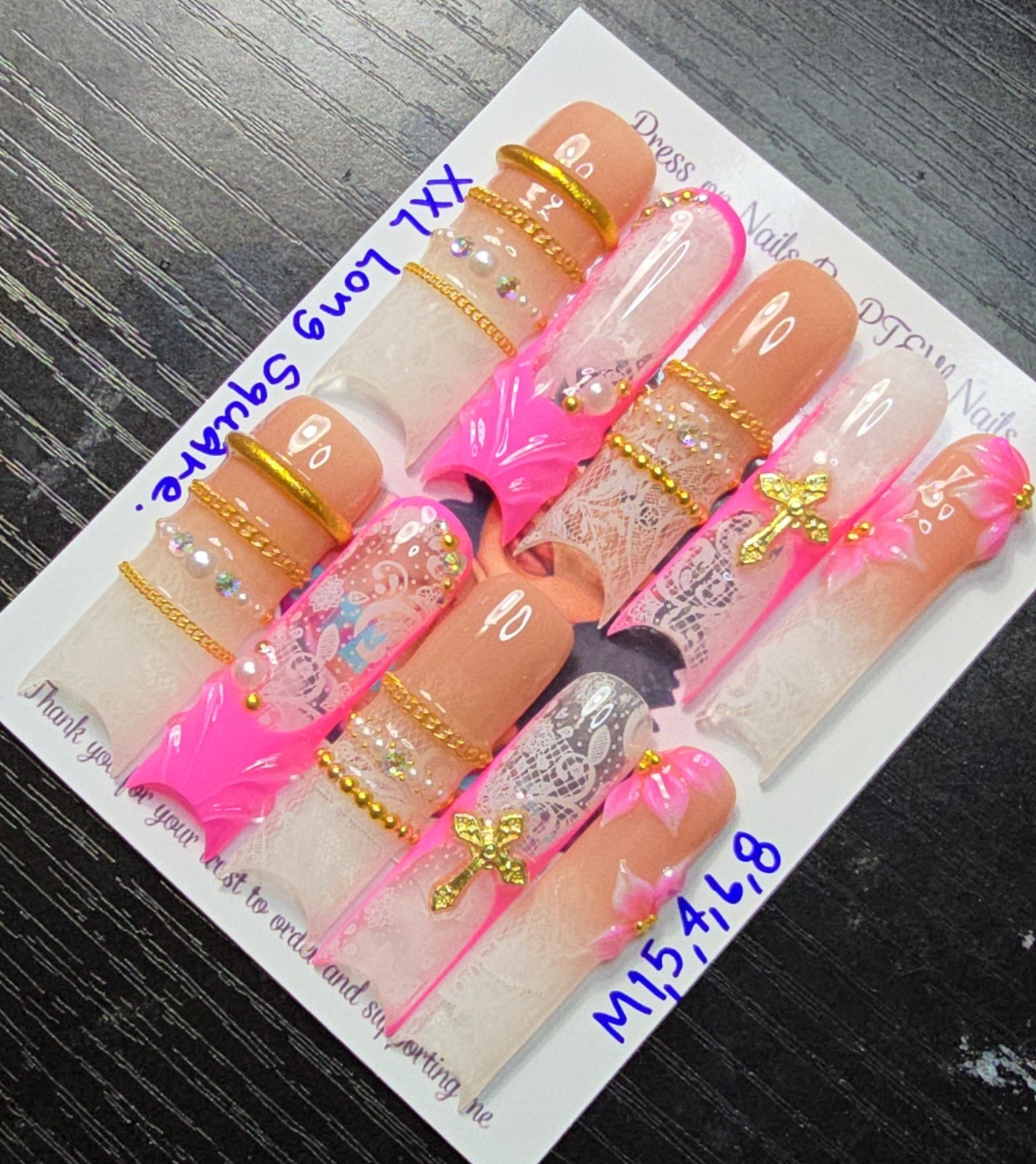 Handmade Gel Press On Nails,Luxury Nails Medium Size 1,5,4,6,8 XXL Long Square