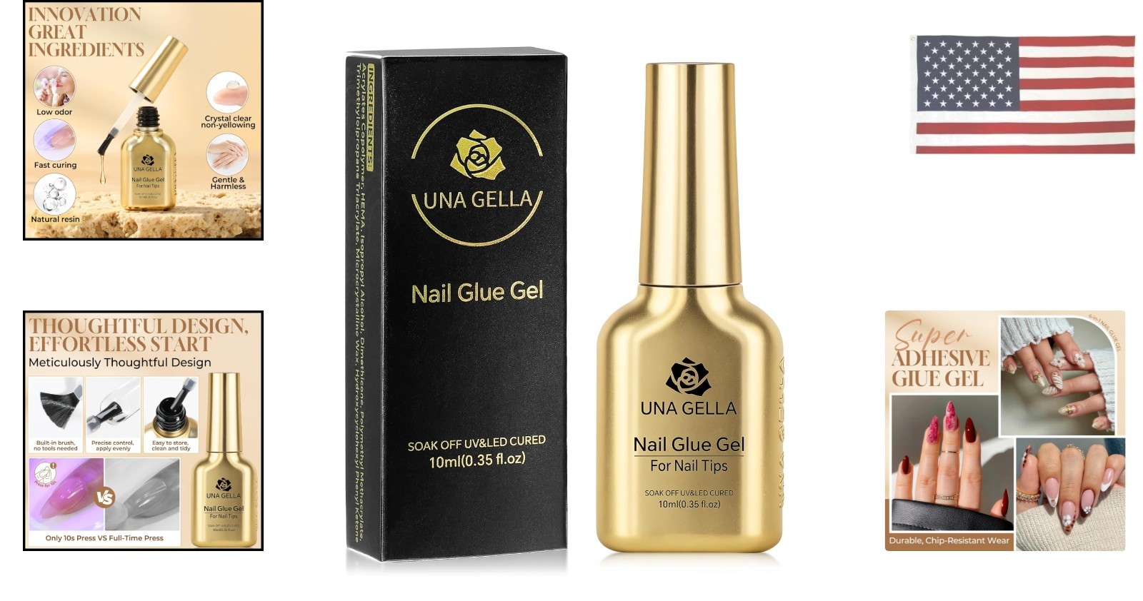 Brush-On 6-in-1 Gel Nail Glue, Clear, 10ml – Long-Lasting UV-Cured Adhesive f…