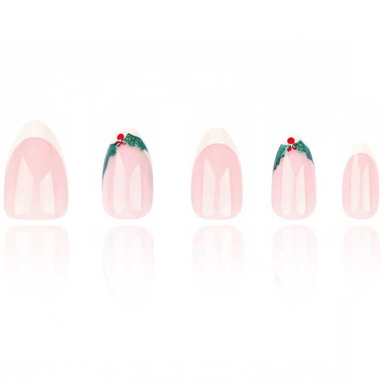 Christmas New 30pcs Diamond Nail Tips Short Oval Long Square Love Pink Nails