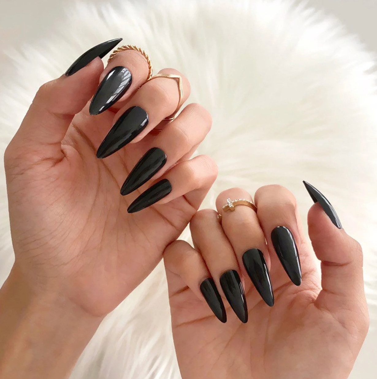 24pcs Black Stiletto Glossy Press On Nails All Sizes Included Brand New