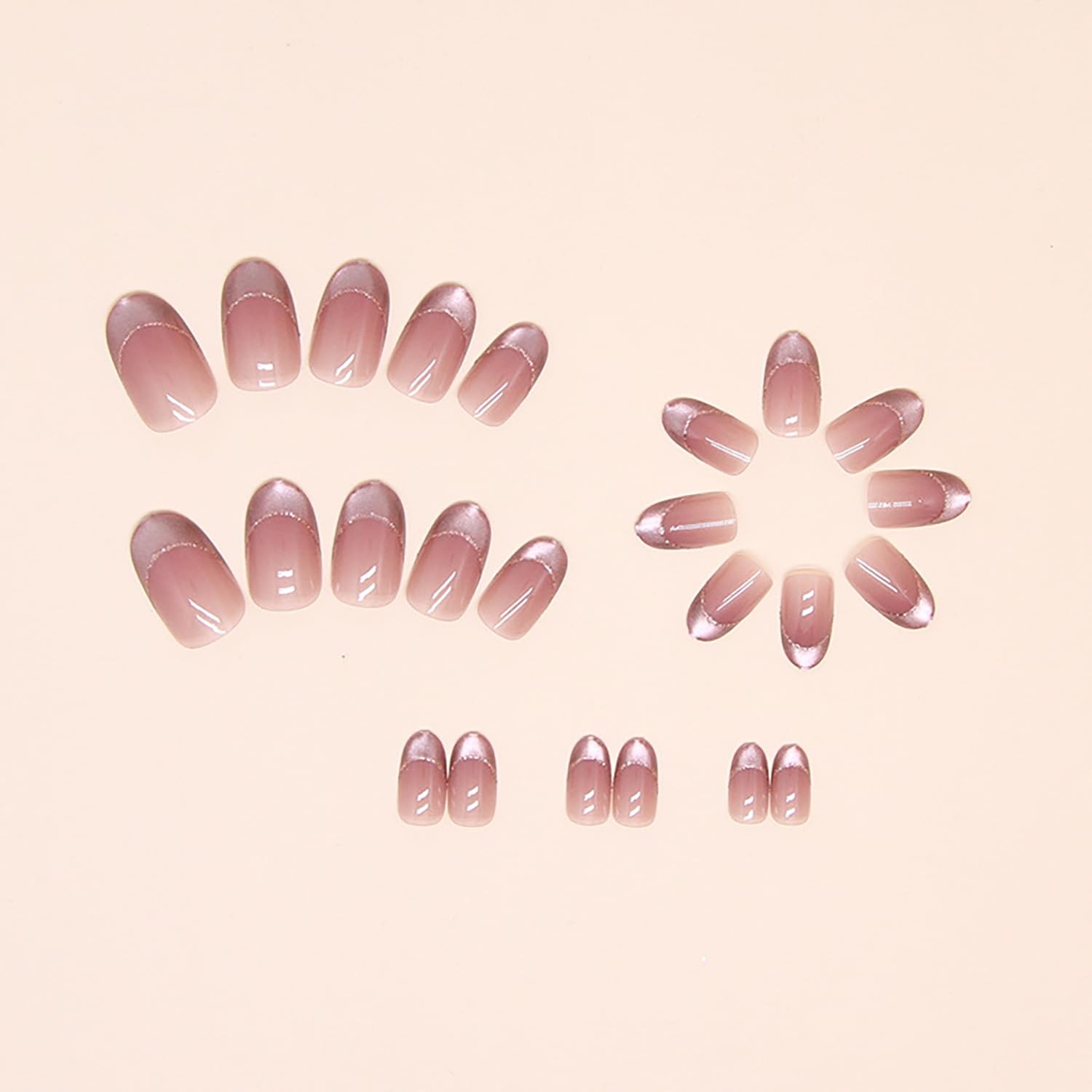 Press on Nails Short Almond Petite French Fake Nails Pink Full Cover Sliver N…