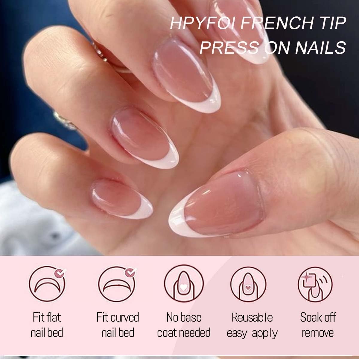 HPYFOI French Tip Press On Nails – 9 Colors, Short Almond, Short, Style-10