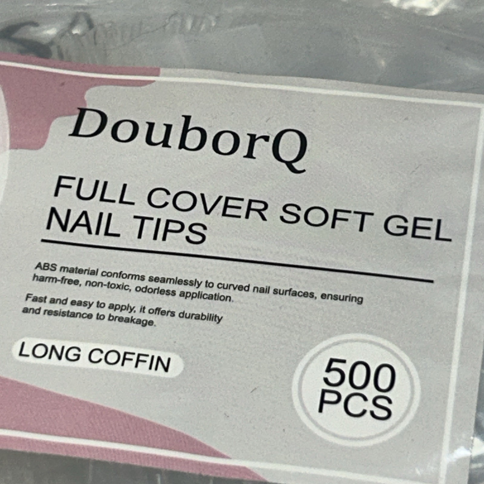 5 New Full Cover Sift Gel Nail Tips, Long Coffin, 500 Pieces Each