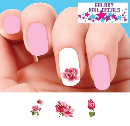 Waterslide Flowers Rose Nail Decals – Set of 20 Pink Roses Assorted