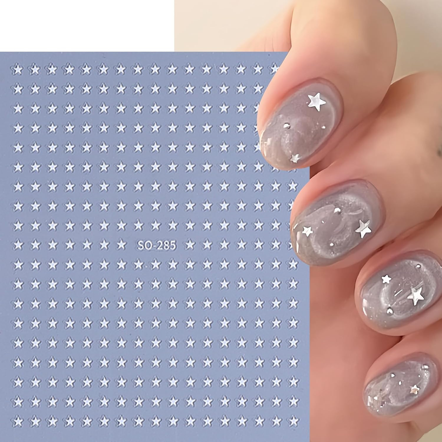 8 Sheets Star Nail Stickers 3D Self-Adhesive Celestial Nail Decals 8 Colors Mini