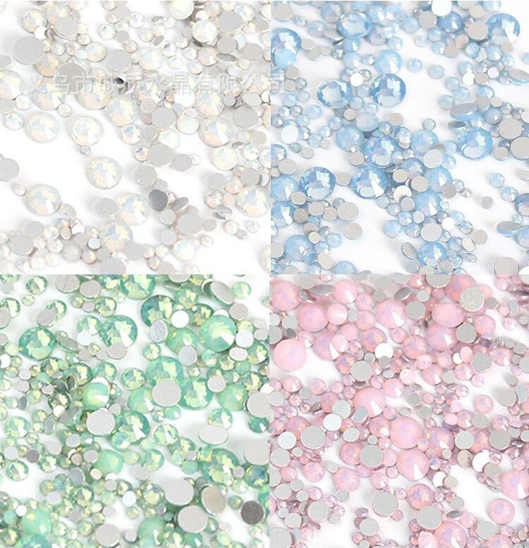 120pcs 3D Mixed Flatback White/Pink Jade Opal Rhinestones DIY Nail Art Crystal