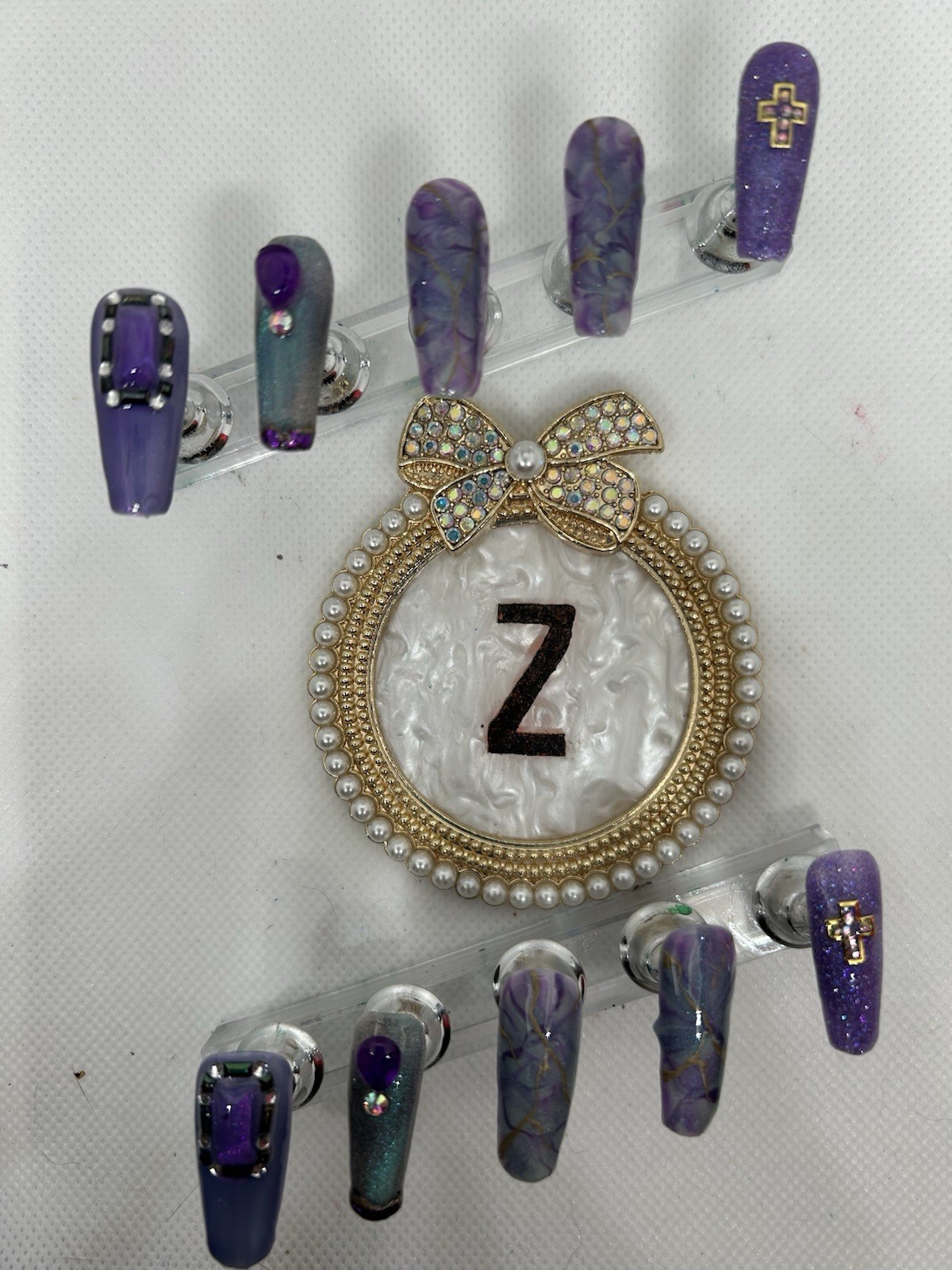 Z NAILZ! Handmade M Ciffin Purple With Green Hues & Bling Press On Nails