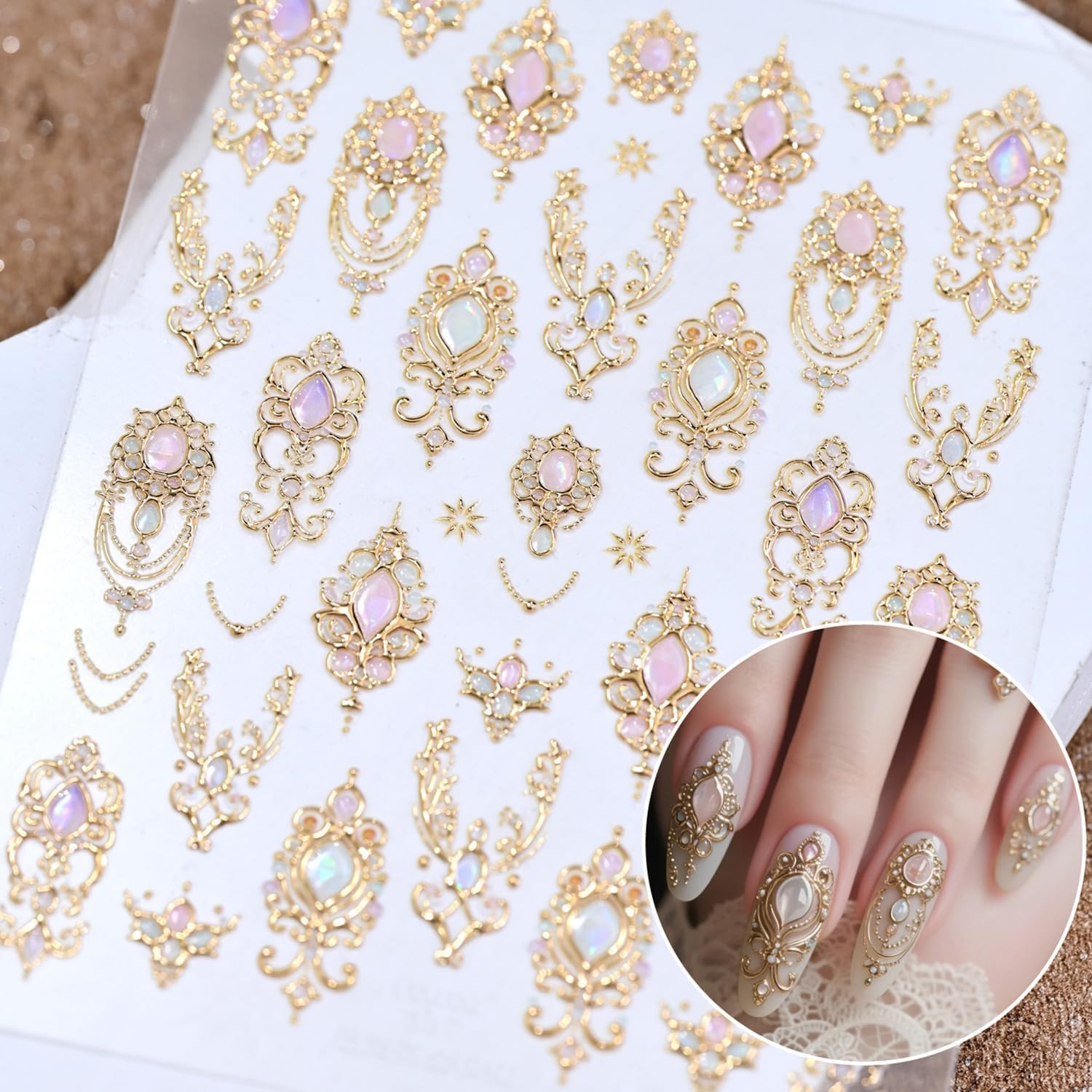 Gold Nail Art Stickers 5D Embossed Gold Nail Stickers for Nail Art Gemstone Nail