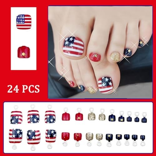Press-On Toenails for Fourth of July – American Flag – Square Square Toenails