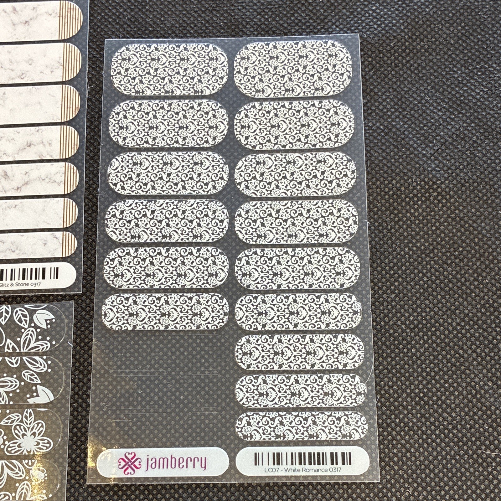 Jamberry Nail Strips 93B1 74A3 LC07 Self-Adhesive Marble WhiteFloral Partial Lot
