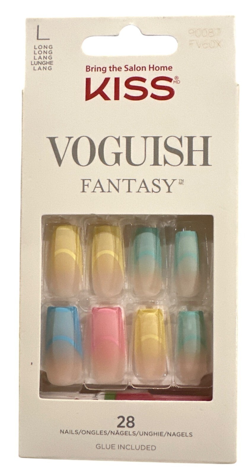 Kiss Voguish Fantasy 28 Nails Long Square Matte+Ombre Pink+Green+Yellow+Blue