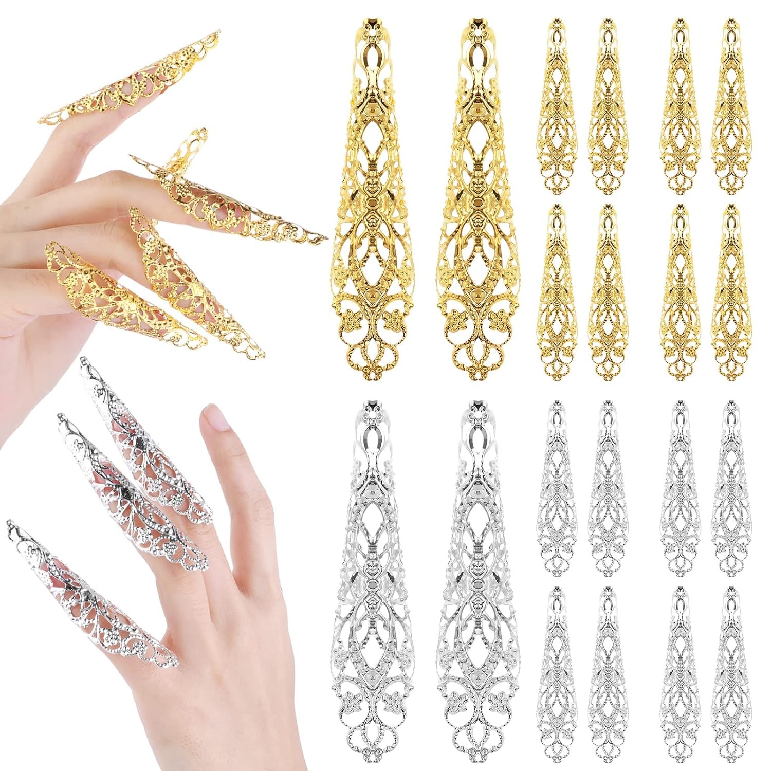 20 Pack Finger Nail Claw Rings Ancient Queen Costume Fingertip Nail…