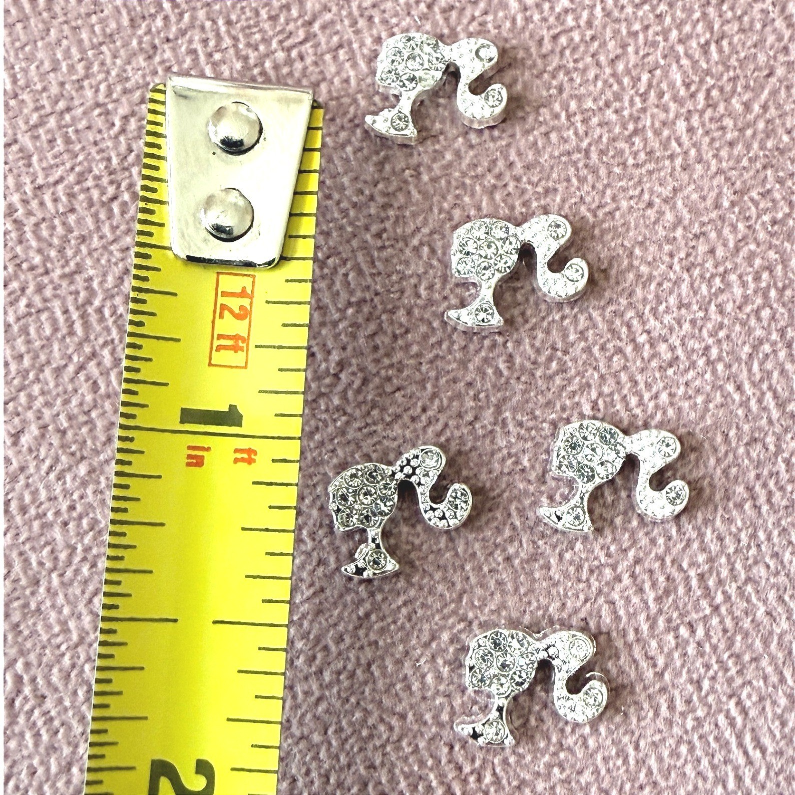 Silver Barbie Silhouette Rhinestone Nail Charms 20pc Sparkly Doll Head Nail Art