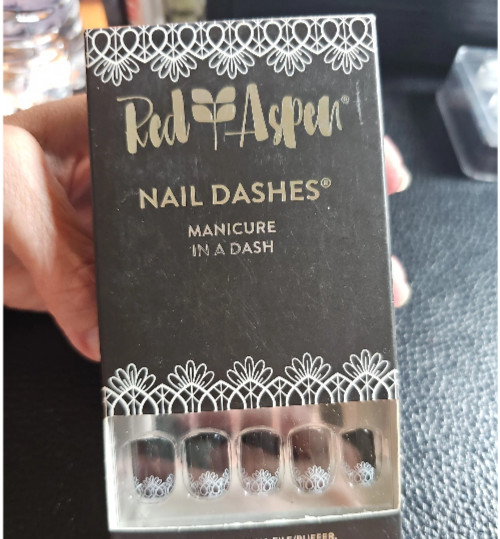 Red Aspen Press On Nails- Mary Rules-Black- White Lace -Short -Square