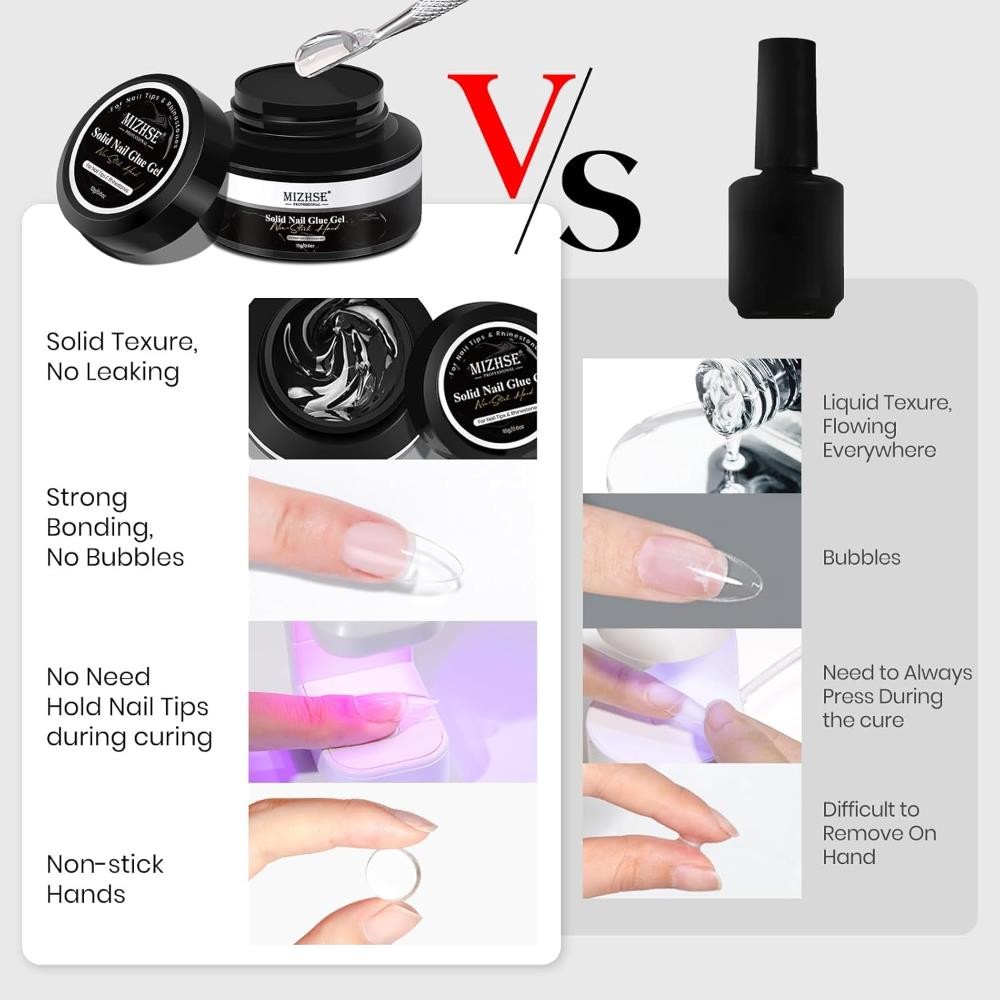 MIZHSE Solid Nail Glue, 18g Solid U V Gel Nail Glue Gel for Nails and Mini Light