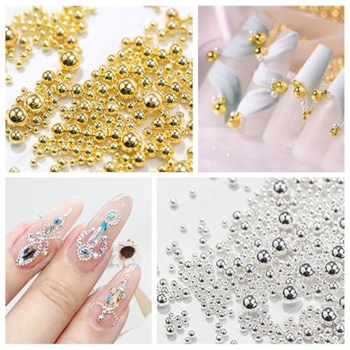 Silver Gold Nail Charms 2 Boxes Round Balls Caviar Beads for Gold and Silver